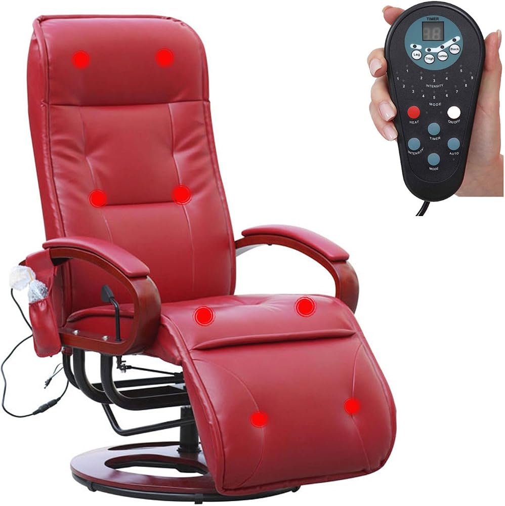Mendler Arles II – Sillón de relax con masaje ~ piel, rojo