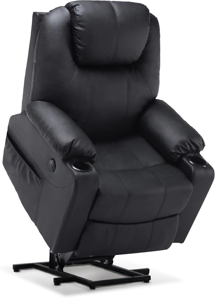 MCombo Sillón eléctrico para levantarse de la televisión, sillón relax, masaje, calefacción, ajustable, USB, color negro