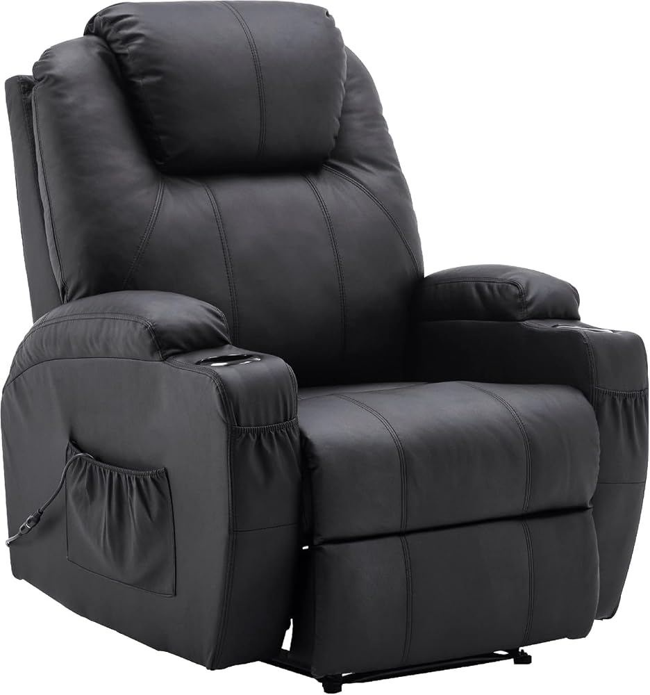 M MCombo Sillón de relax eléctrico de masaje, con función de vibración, calefacción 7061 (cuero sintético), color negro