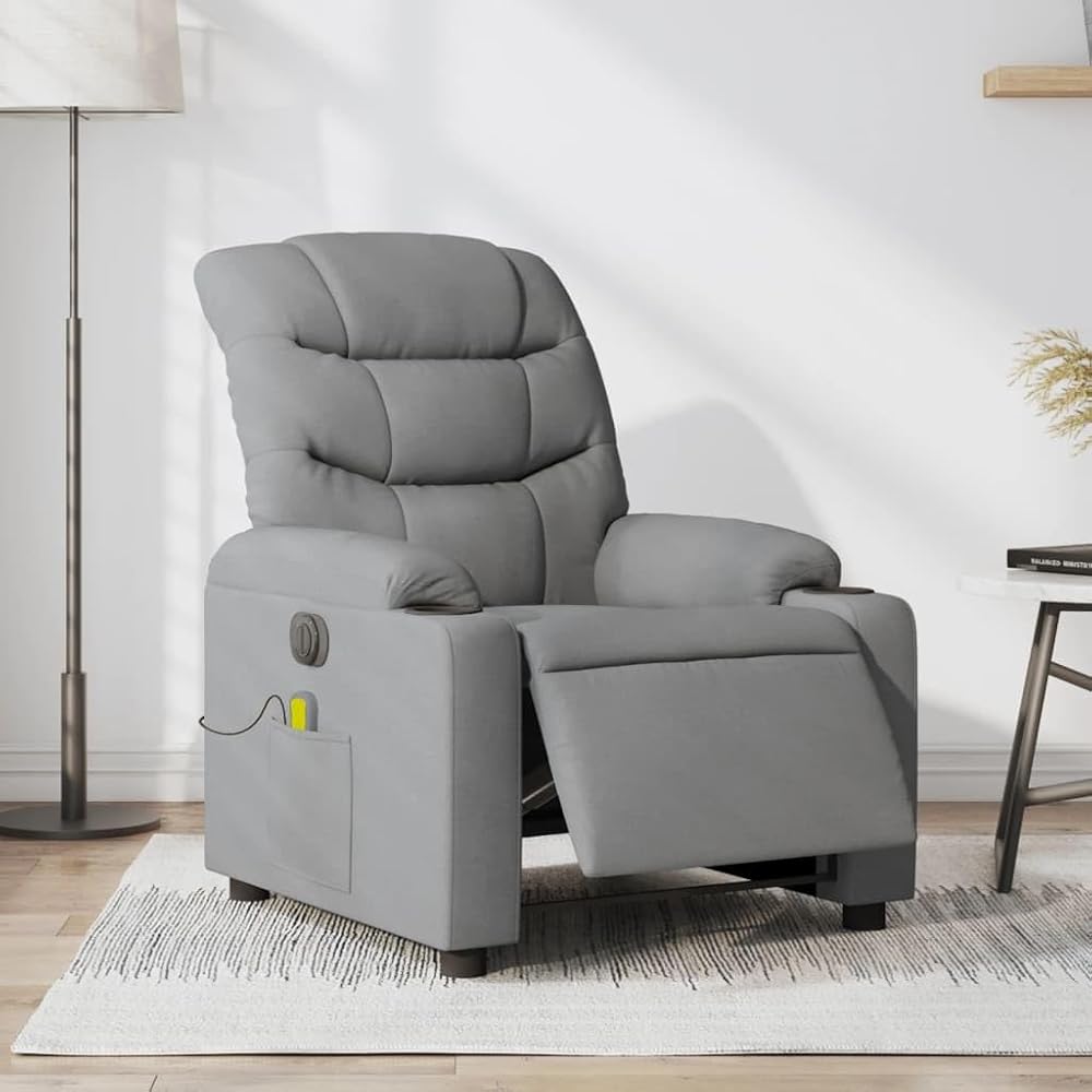 Festnight Sillón Relax Eléctrico Masaje, Sillón Masaje, Sillón Masaje Eléctrico y Reclinable Tela, Sillon Relax Reclinable Electrico, Masaje con Función de Reclinación Eléctrica, Masaje, Gris Claro