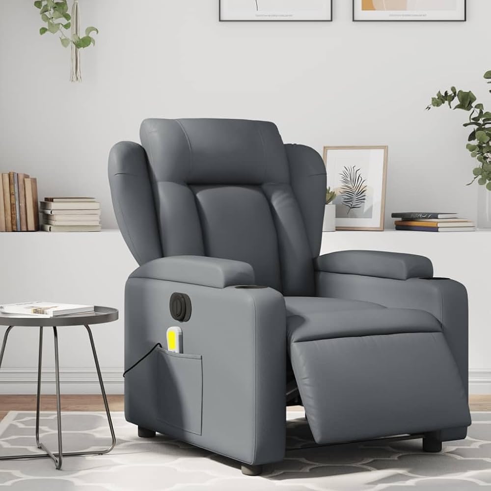 Festnight Sillón Relax Eléctrico Masaje, Sillón Masaje, Sillón Masaje Eléctrico y Reclinable Cuero Sintético, Sillon Relax Reclinable Electrico con Función de Reclinación Eléctrica Gris