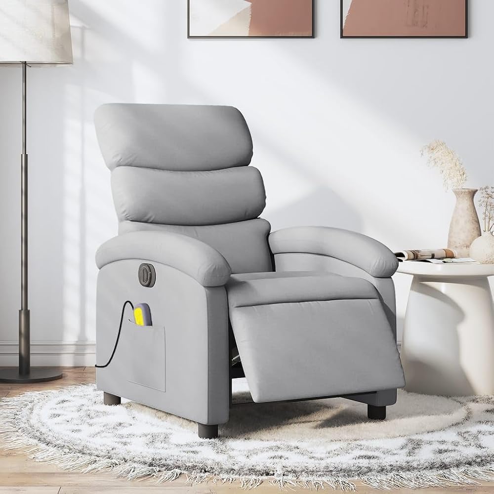 Festnight Sillón Relax Eléctrico Masaje, Sillón Masaje, Sillón Masaje Eléctrico y Reclinable Tela, Sillon Relax Reclinable Electrico con Función de Reclinación Eléctrica Gris Claro