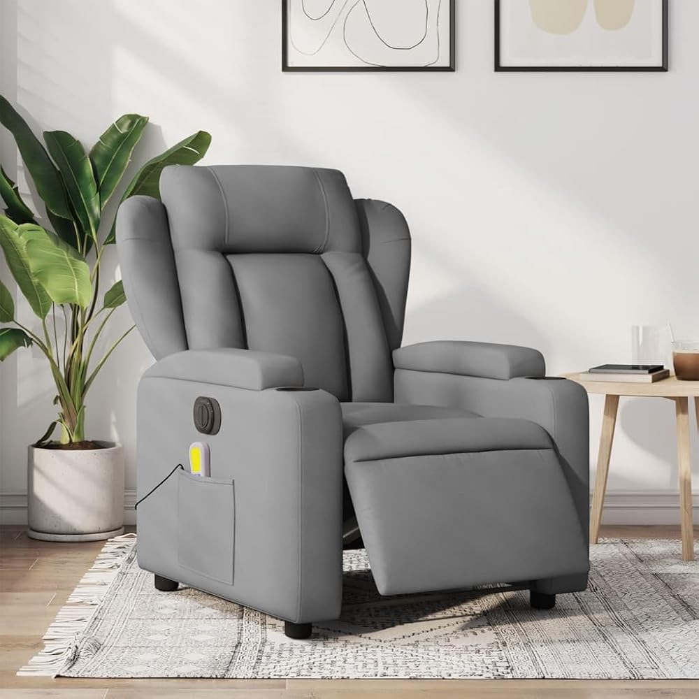 Festnight Sillón Relax Eléctrico Masaje, Sillón Relax con Función Auto-Ayuda, Reclinación Eléctrica, Sillón Masaje, Sillón Masaje Eléctrico y Reclinable Tela Gris Claro