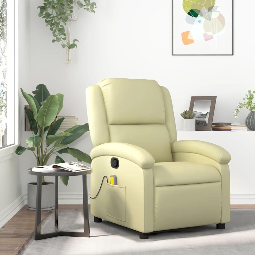 ZEYUAN Sillón reclinable de Masaje Cuero auténtico Crema, Sillón De Relax, Sillon Masaje Relax, Sillon Relax Electrico, Hogar Sillon Relax, Sillones Comodos, Sofa Tantra - 371795
