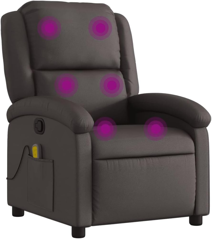 vidaXL Sillón reclinable de Masaje de Cuero auténtico marrón Oscuro