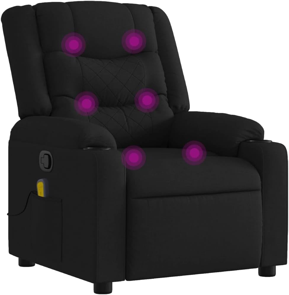 vidaXL Sillón reclinable de Masaje con Tela Negra