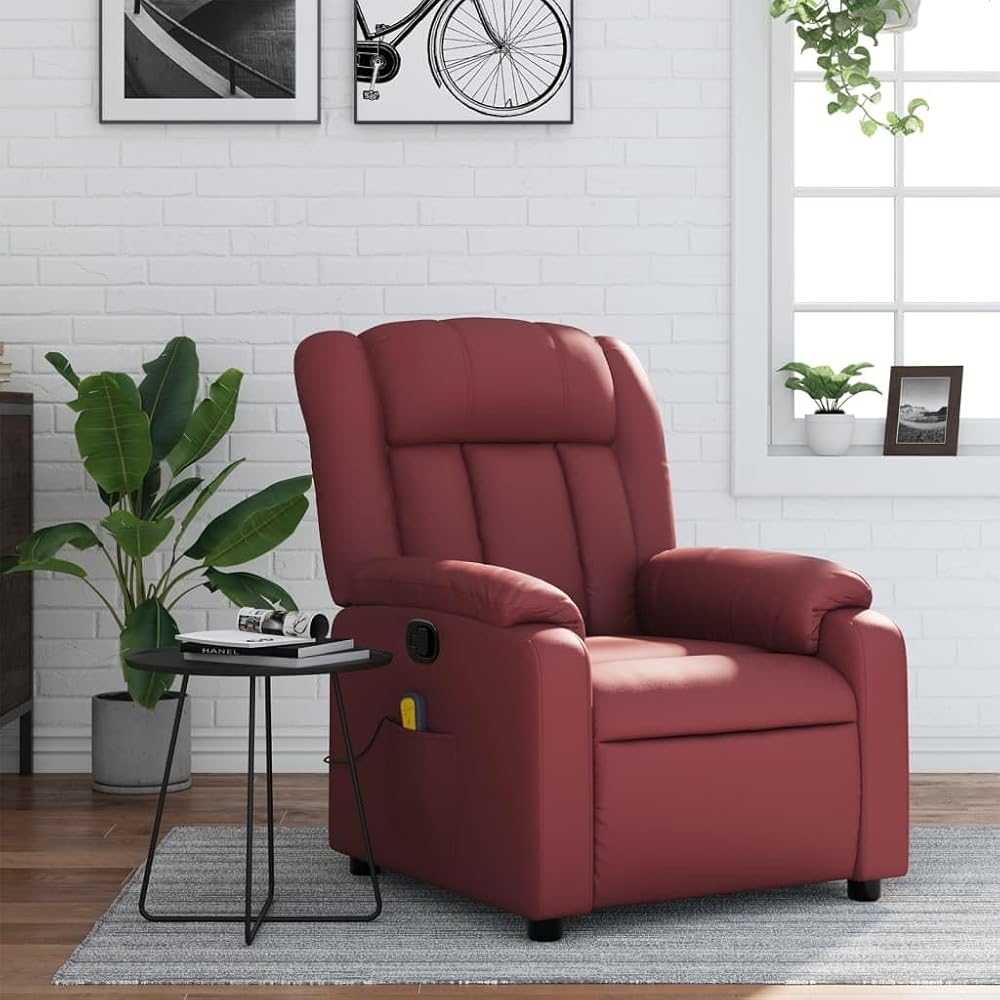 INLIFE Sillón de masaje reclinable rojo vino, de piel sintética, sillas (22 kg)