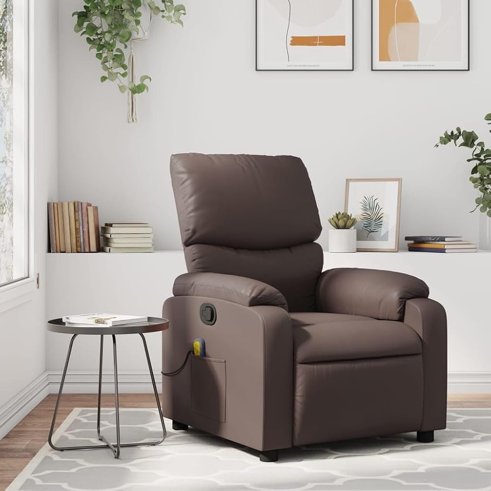 INLIFE Sillón de masaje reclinable marrón de piel sintética para muebles, sillas (21,2 kg)