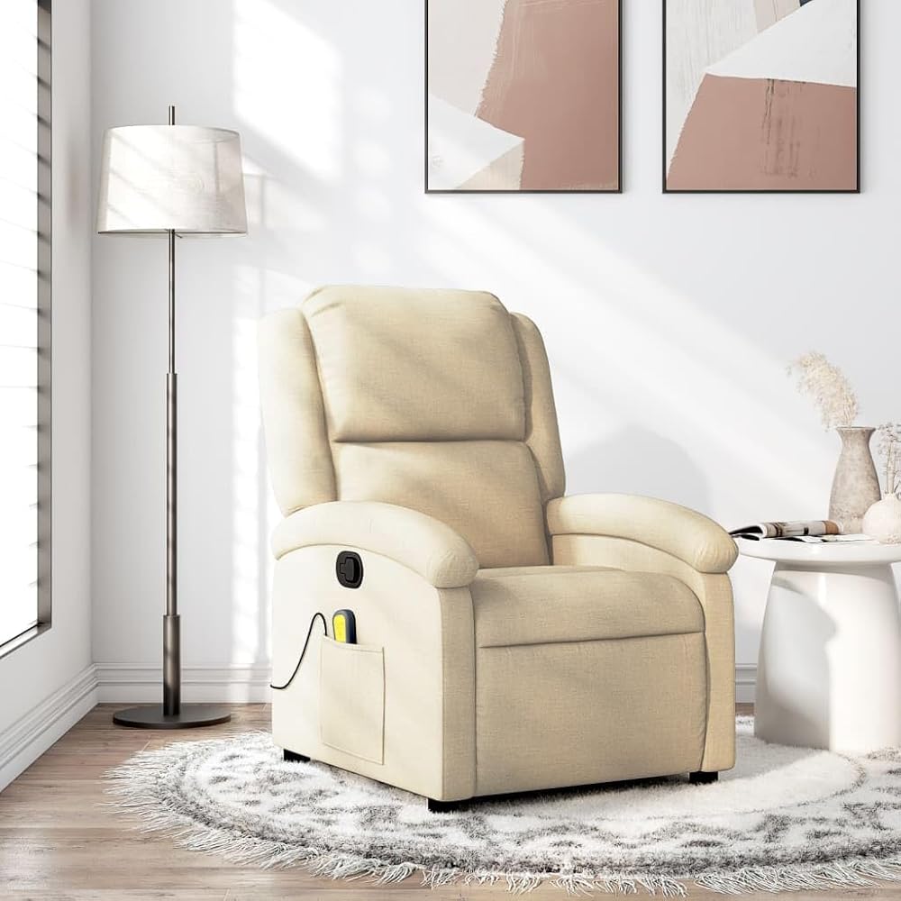 INLIFE Sillón de masaje reclinable, color crema, de tela para muebles, sillas (19,25 kg)