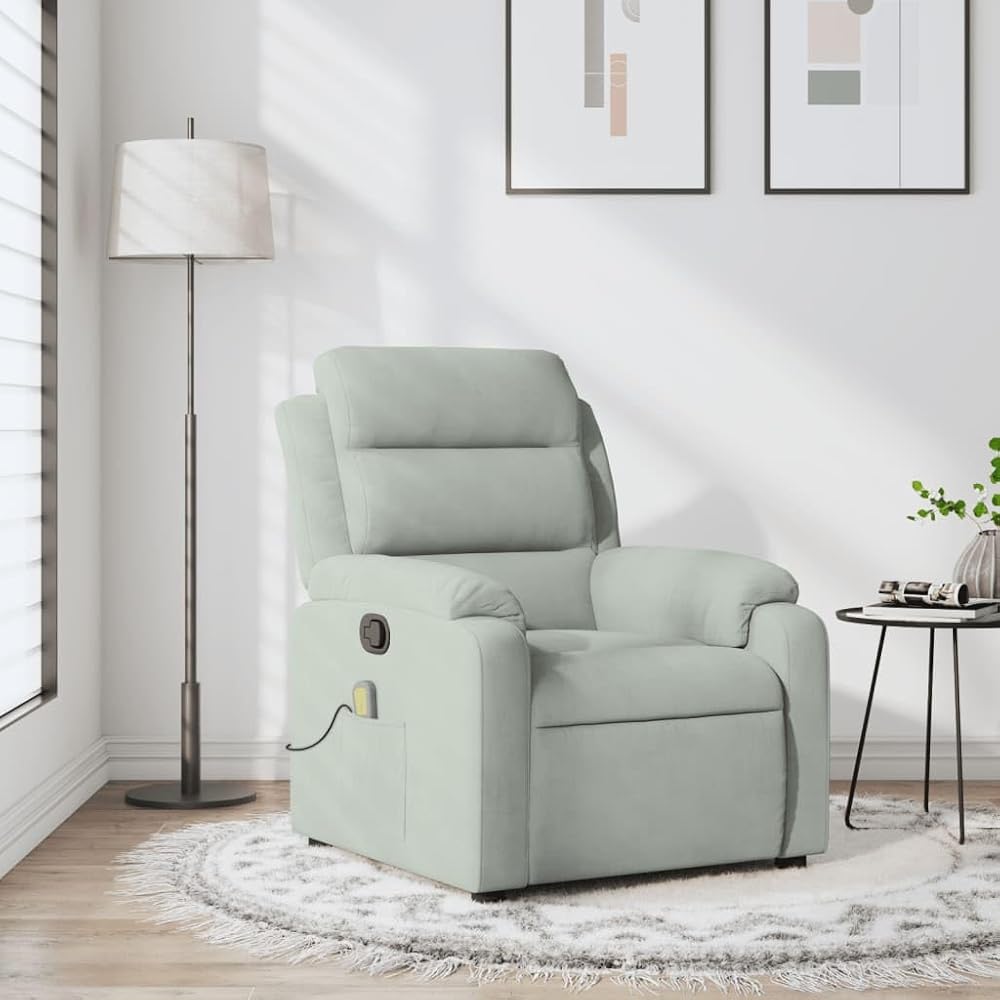 INLIFE Sillón de masaje reclinable gris claro de terciopelo para muebles, sillas (20,5 kg)