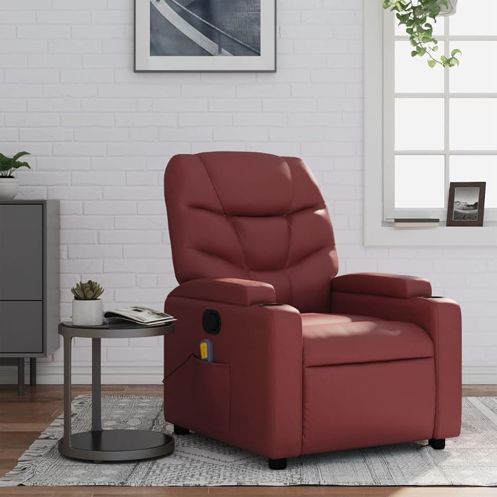 INLIFE Sillón de masaje reclinable rojo vino, de piel sintética, sillas (21,1 kg)