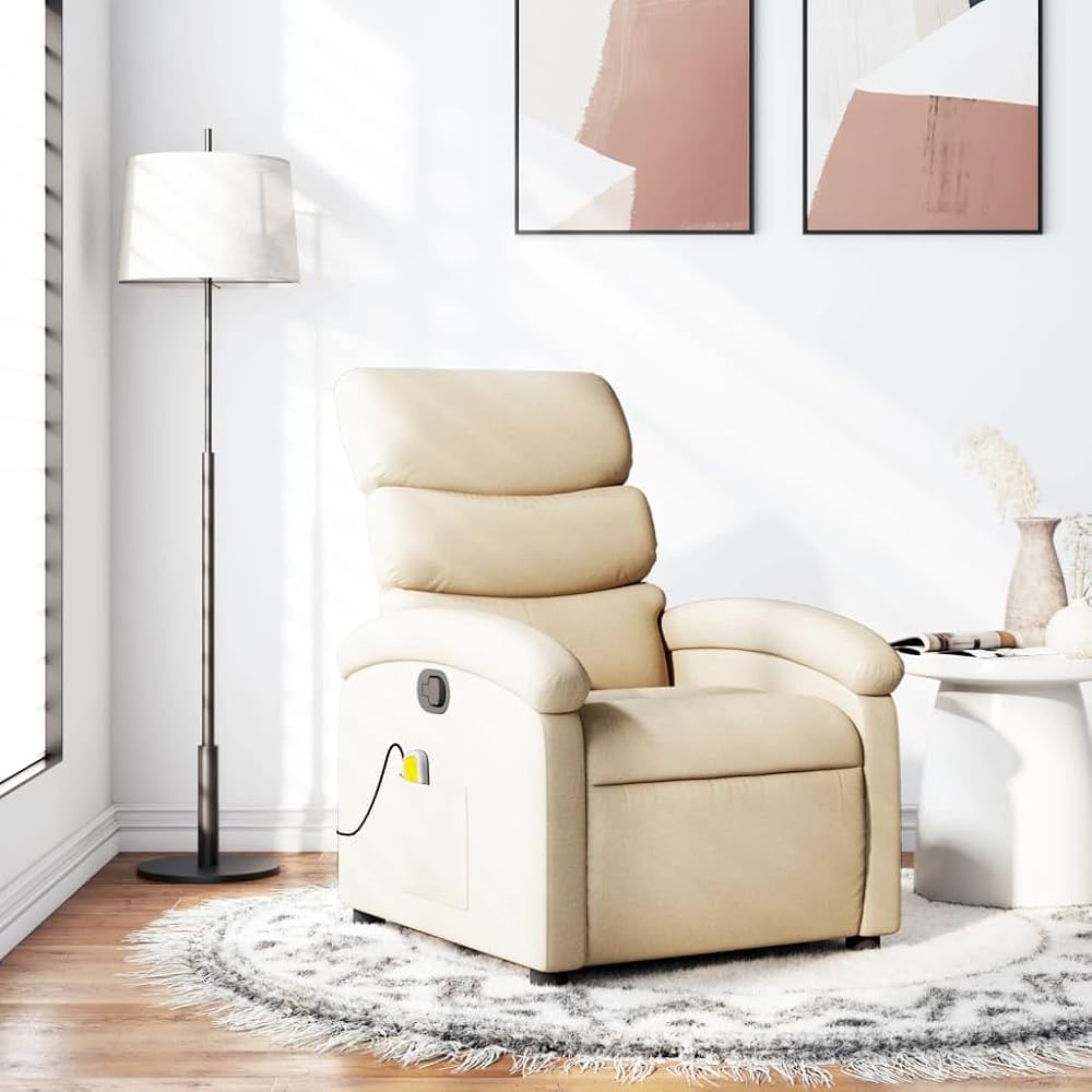 INLIFE Sillón de masaje reclinable, color crema, de tela, para muebles, sillas (19,6 kg)