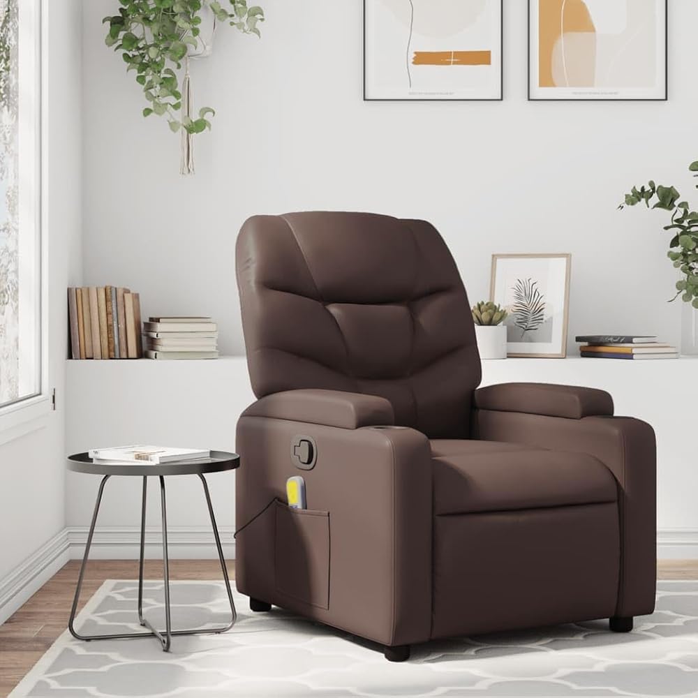 INLIFE Sillón de masaje reclinable marrón de piel sintética para muebles, sillas (21,1 kg)