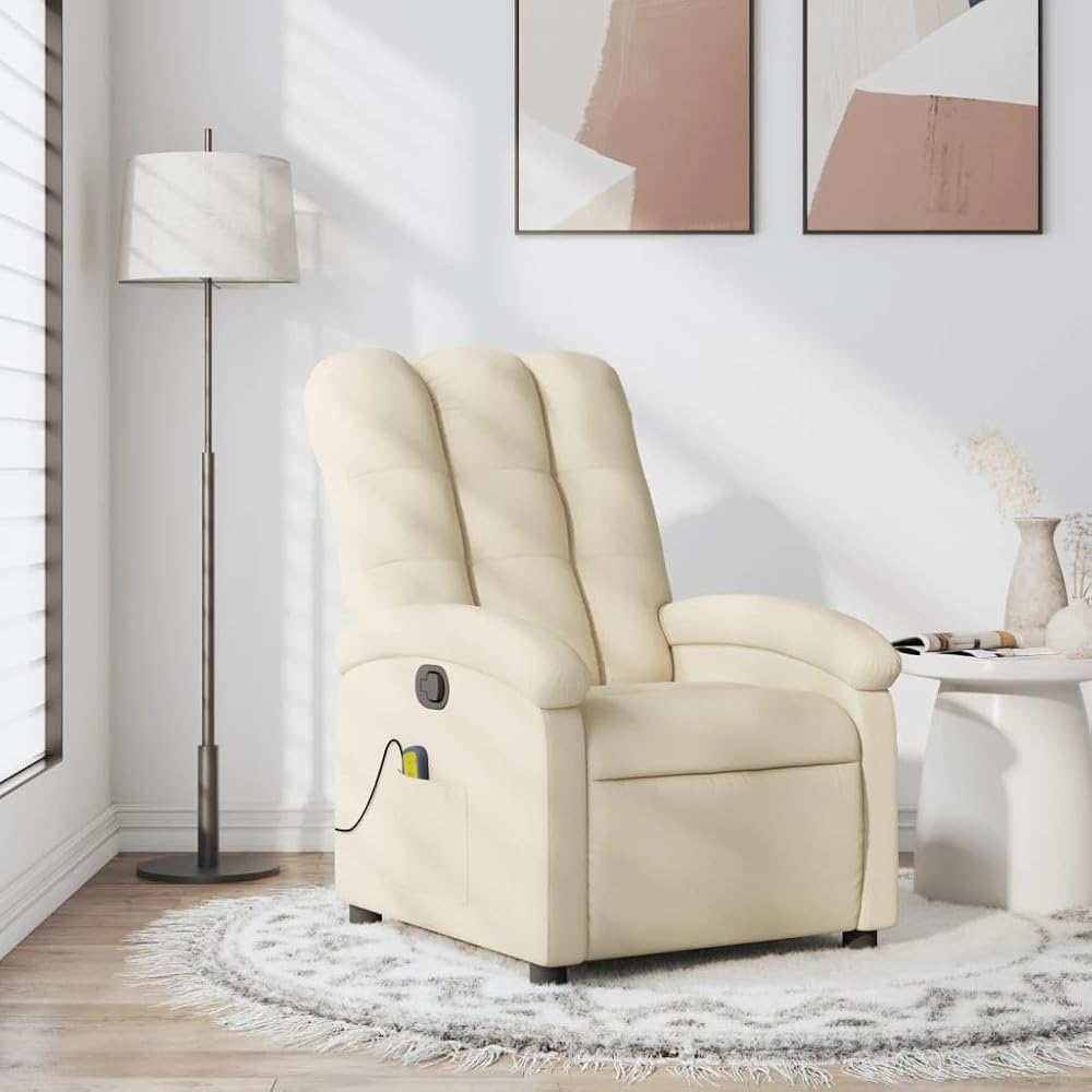 INLIFE Sillón de masaje reclinable, color crema, de tela, muebles, sillas (20,2 kg)