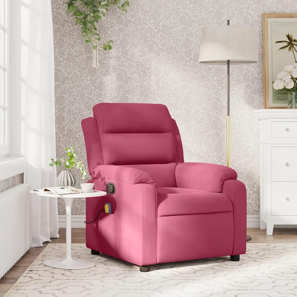 INLIFE Sillón de masaje reclinable rojo vino, de terciopelo, muebles, sillas (20,5 kg)