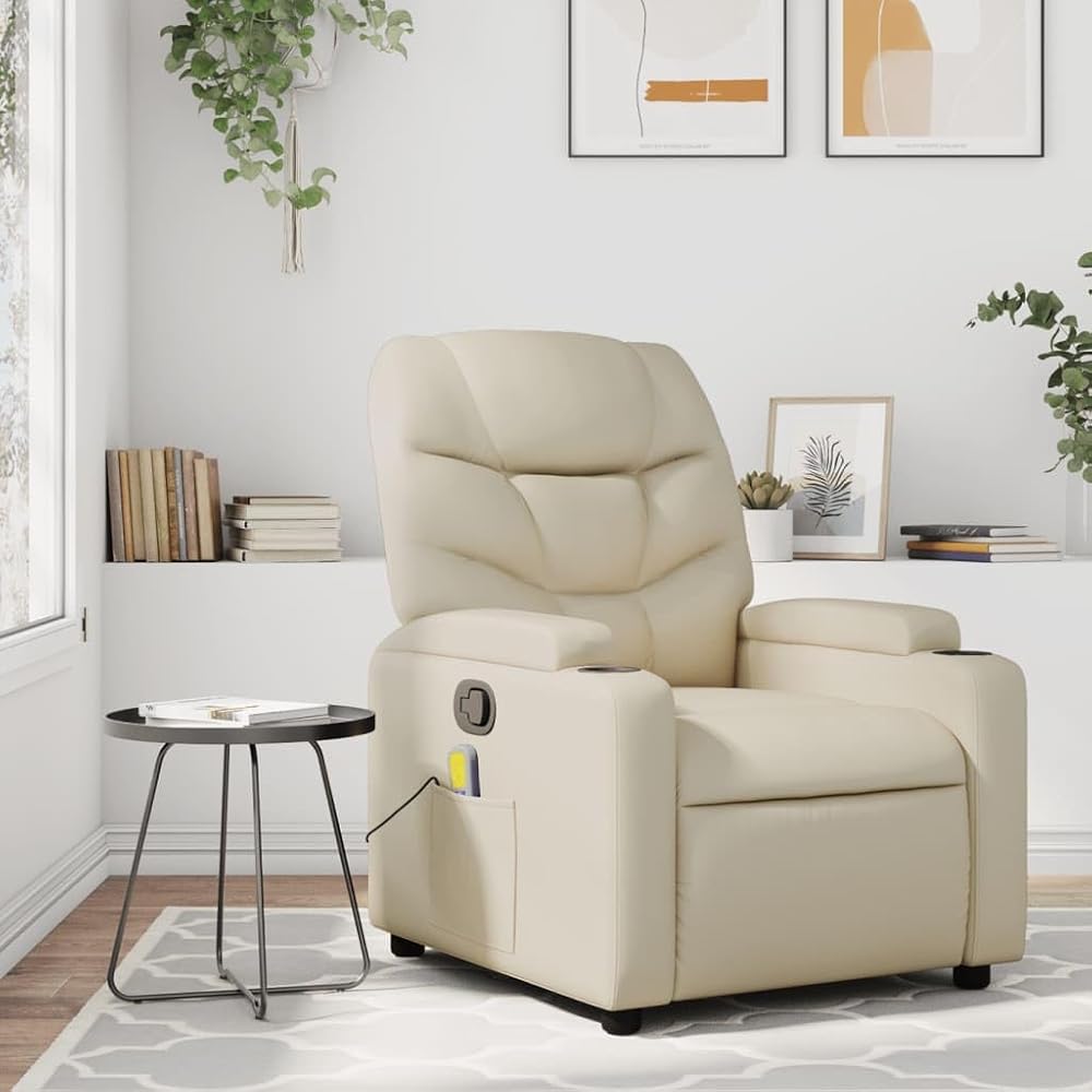 INLIFE Sillón de masaje reclinable, color crema, piel sintética, para muebles, sillas (21,1 kg), 2473