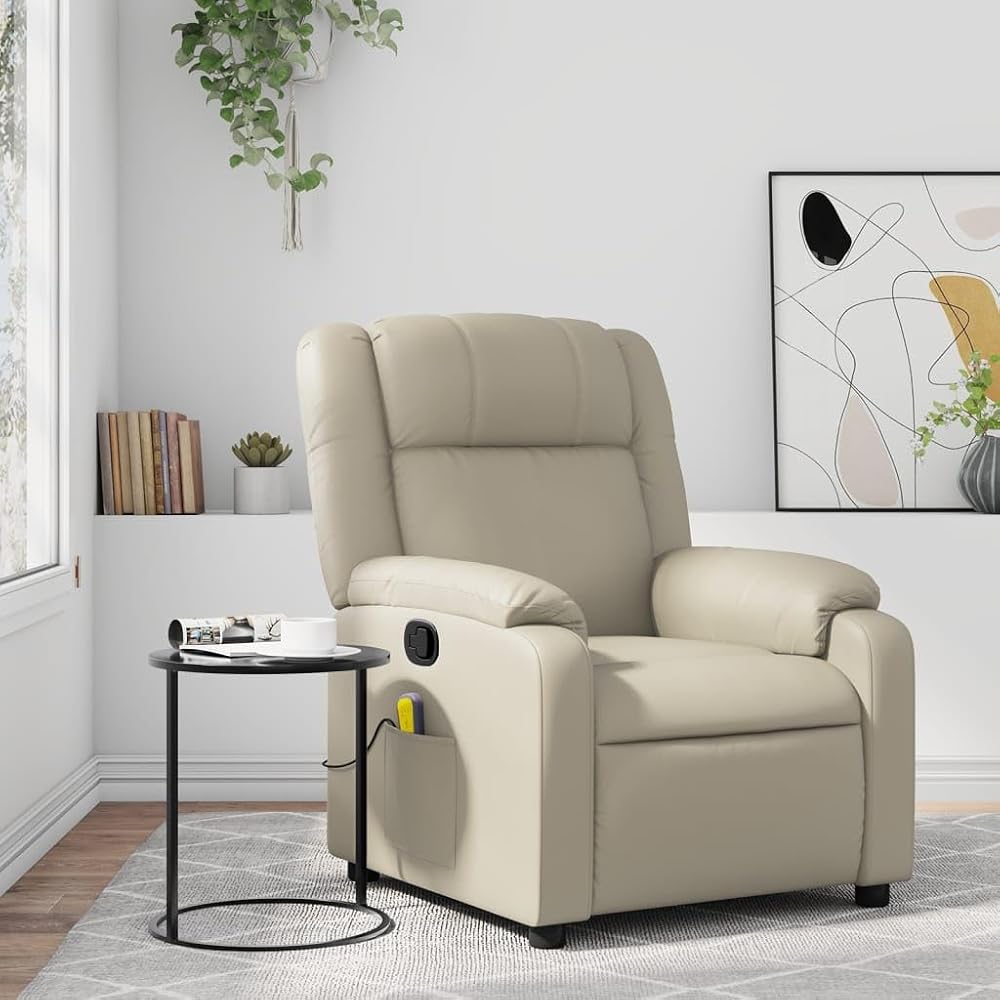 INLIFE Sillón de masaje reclinable, color crema, piel sintética, para muebles, sillas (21,25 kg)