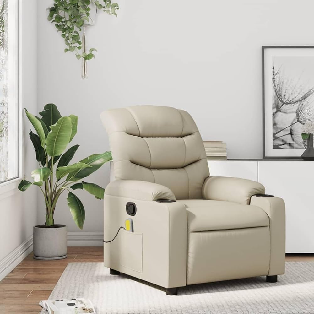 INLIFE Sillón de masaje reclinable, color crema, piel sintética, para muebles, sillas (21,9 kg)