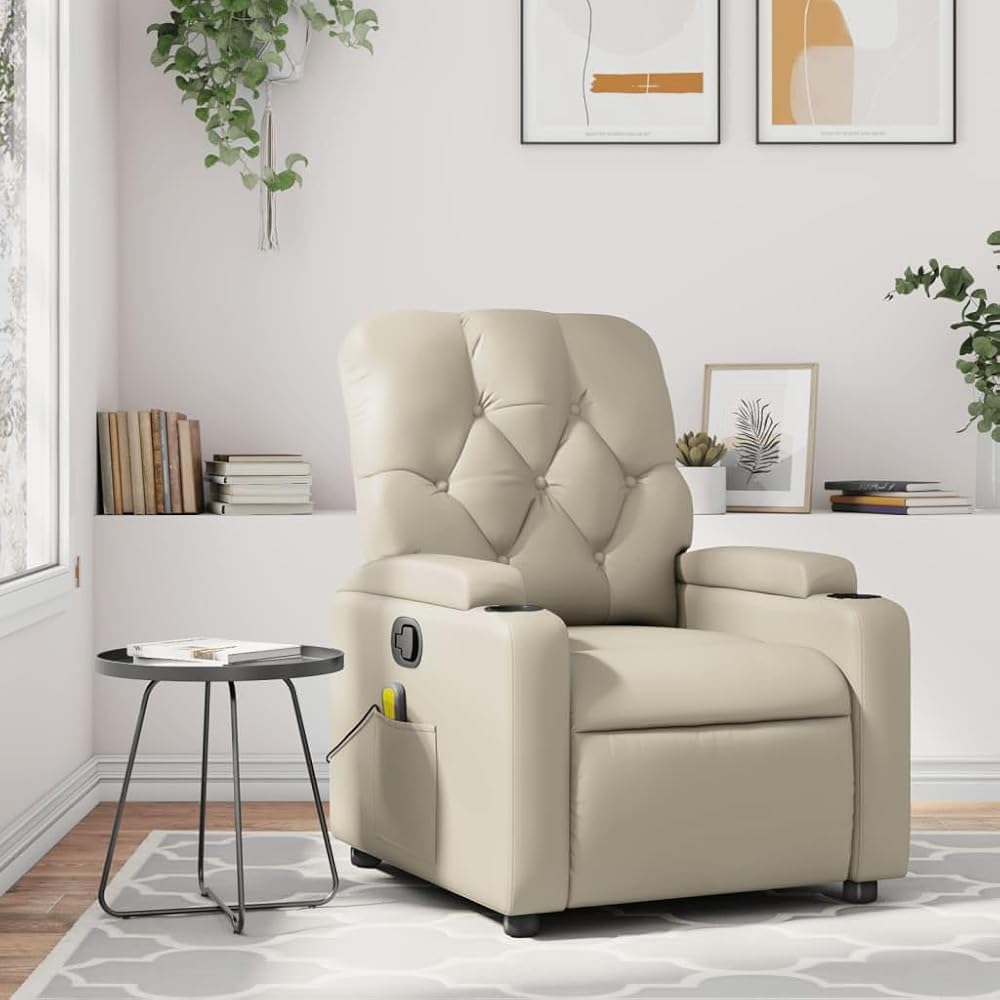 INLIFE Sillón de masaje reclinable, color crema, de piel sintética, para muebles, sillas (21,1 kg), 2511