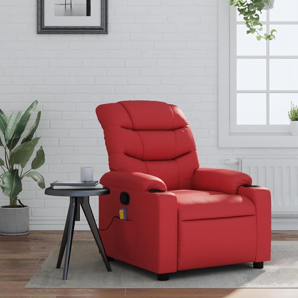 INLIFE Sillón de masaje reclinable rojo de piel sintética y sillas (21,9 kg)