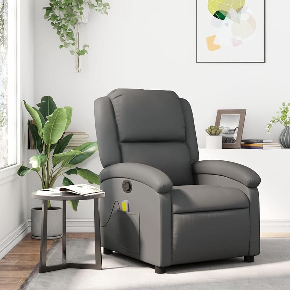 INLIFE Sillón de masaje reclinable gris de piel sintética, muebles, sillas (20,85 kg)