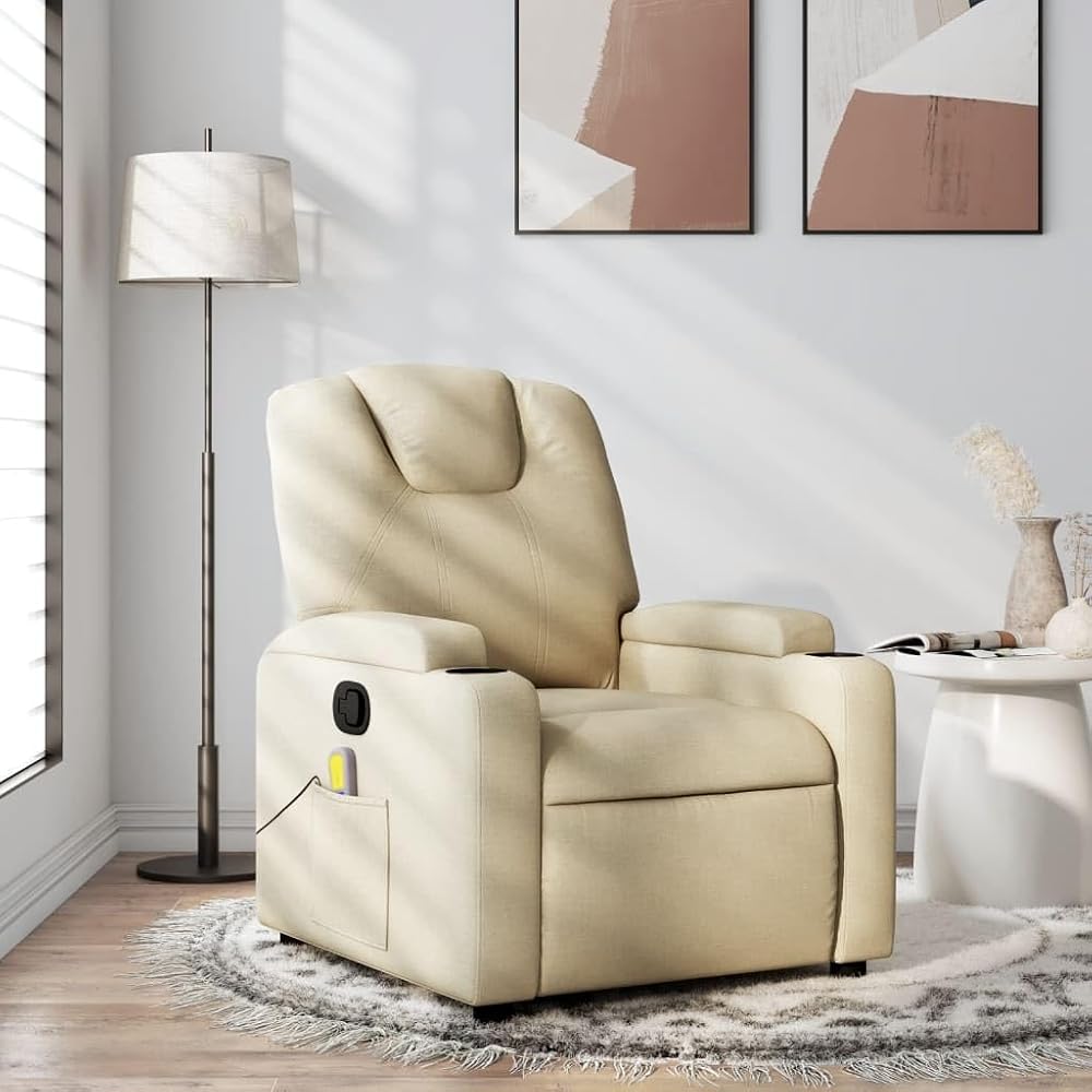 INLIFE Sillón de masaje reclinable, color crema, de tela, muebles, sillas (20,1 kg)