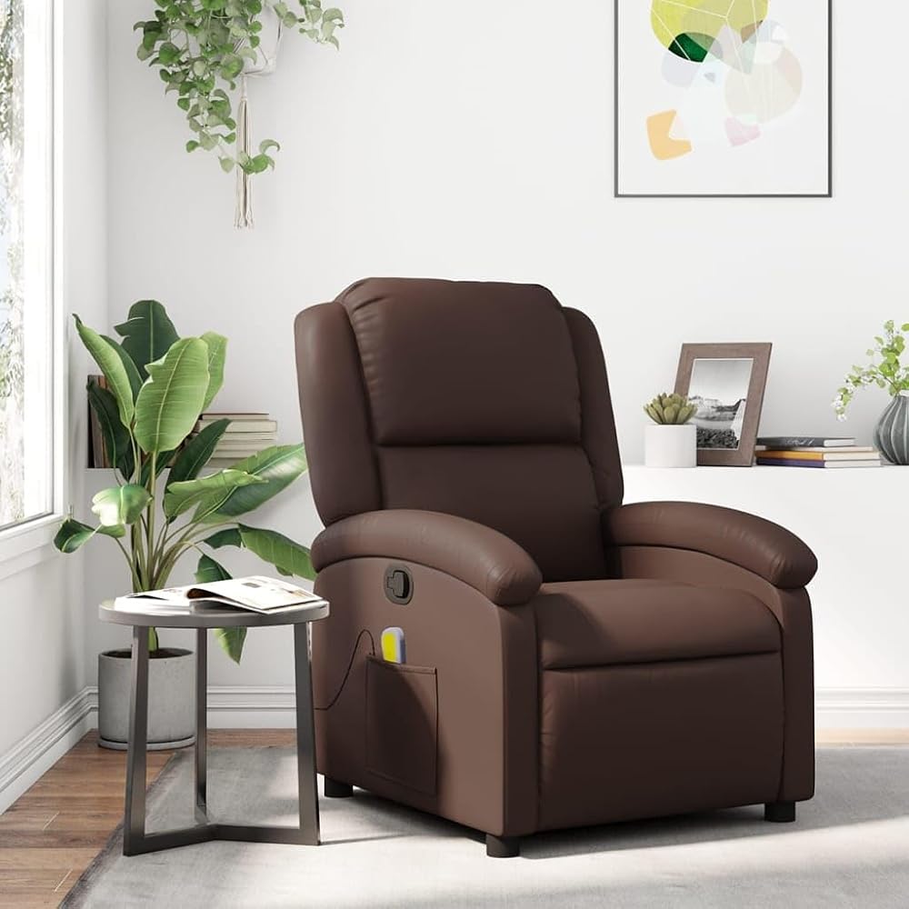 INLIFE Sillón de masaje reclinable marrón de piel sintética para muebles, sillas (20,85 kg)