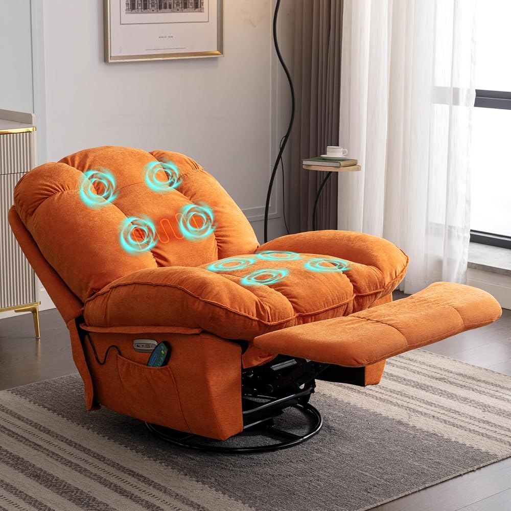 Anuncio patrocinado: Sillón de Masaje Reclinable Eléctricas, Calefacción, Vibración Masaje, Conector TYP C & USB, Silla Giratoria con Función de Cronometraje, 1 portavasosy Bolsillos Laterales (Naranja)