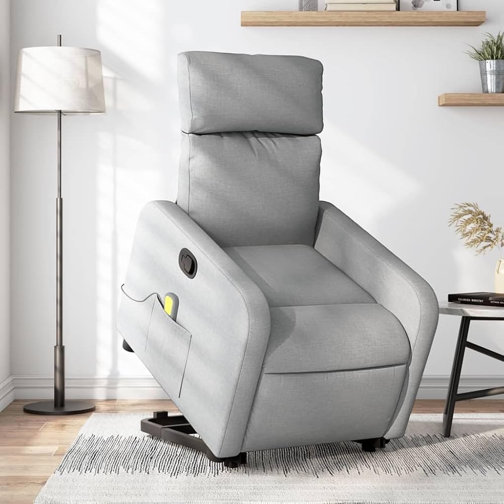 IKAYAA Sillón Reclinable de Masaje de pie, Sillón Relax con Función Auto-Ayuda (Levanta Personas), Sillón Relax Eléctrico Masaje Tela, Sillón Masaje, Gris Claro
