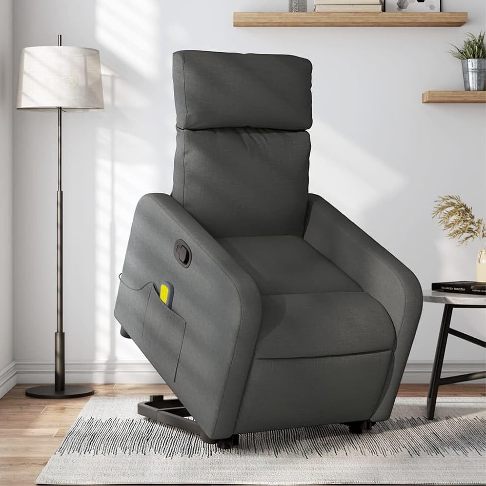 IKAYAA Sillón Reclinable de Masaje Con Función Auto-Ayuda (Levanta Personas), Relax Eléctrico, Tela, Gris Oscuro