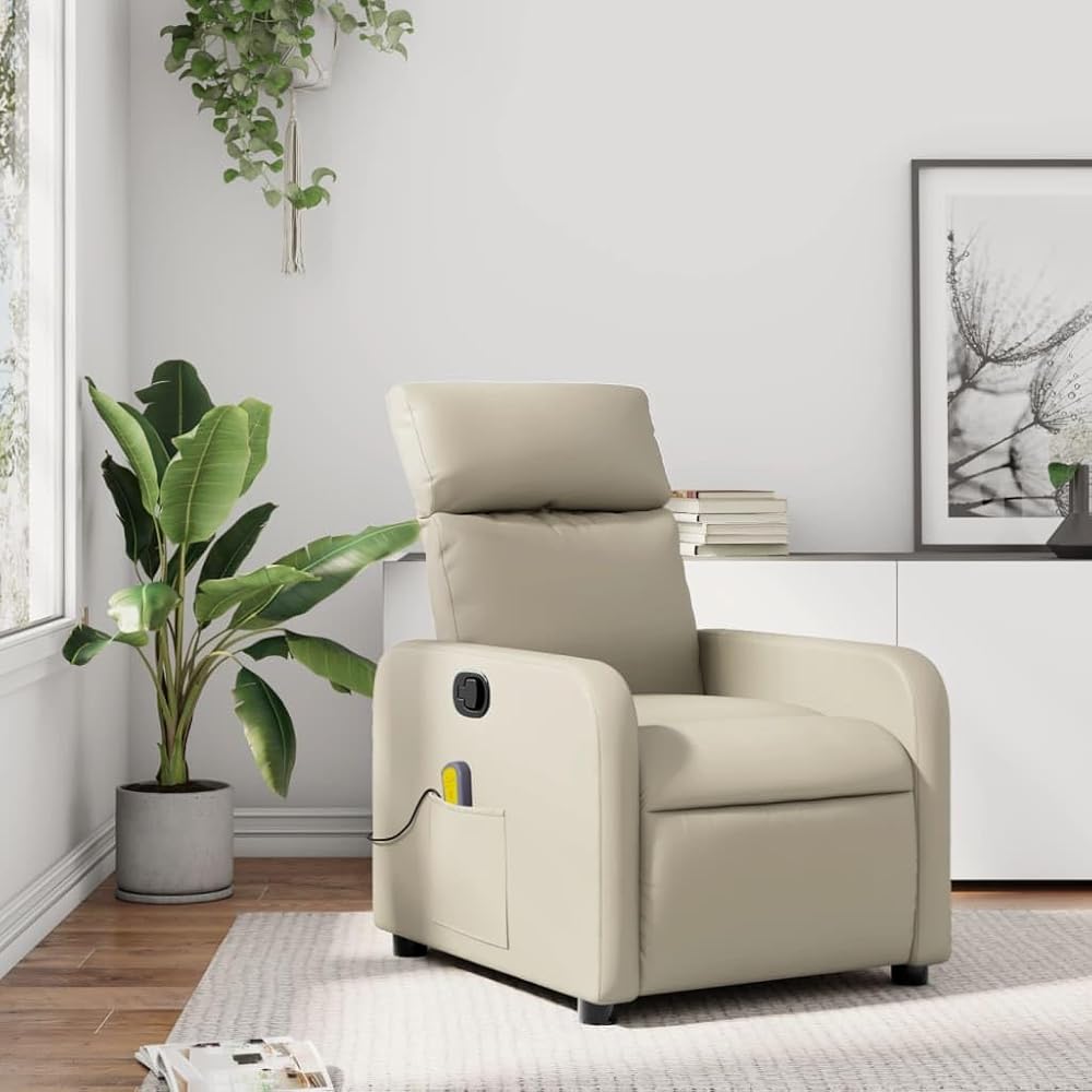 IKAYAA Sillón Reclinable Masaje Sillón Relax Cuero Sintético Crema