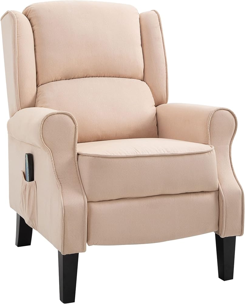 HOMCOM Sillón de Masaje Sillón Relax Reclinable con Mando a Distancia 2 Zonas de Masaje Bolsillo Lateral y Tapizado en Tejido de Ante 78x83x101 cm Crema