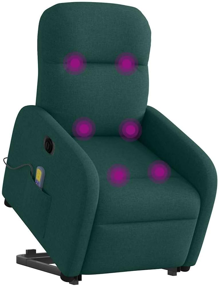 vidaXL Sillón Masaje eléctrico reclinable elevable Tela Verde Oscuro