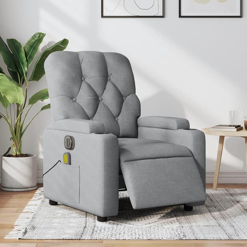 Brokky Sillón reclinable de Masaje Sillon Relax reclinable Sillon Masaje Lounge Chair Sillon Relax eléctrico Tela Gris Claro