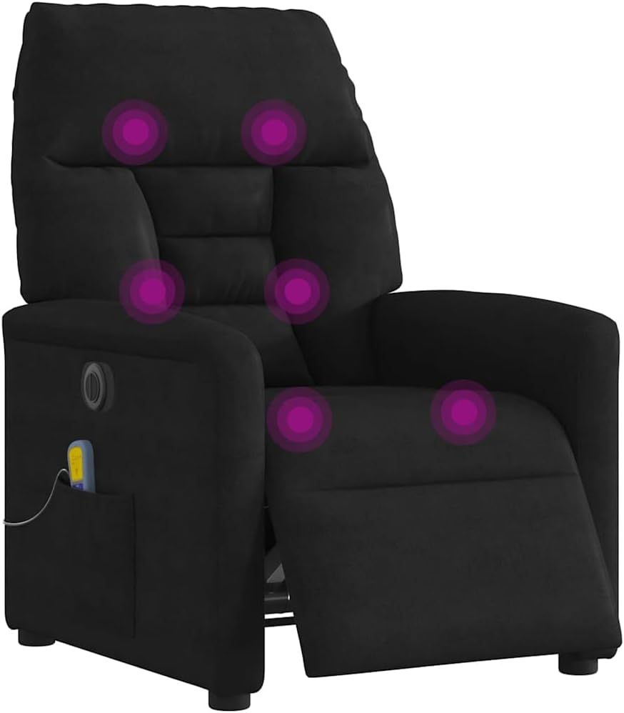 vidaXL Sillón reclinable de Masaje eléctrico Tela de Microfibra Negro, sillón de Masaje eléctrico, sillón reclinable de Masaje, sillón reclinable eléctrico