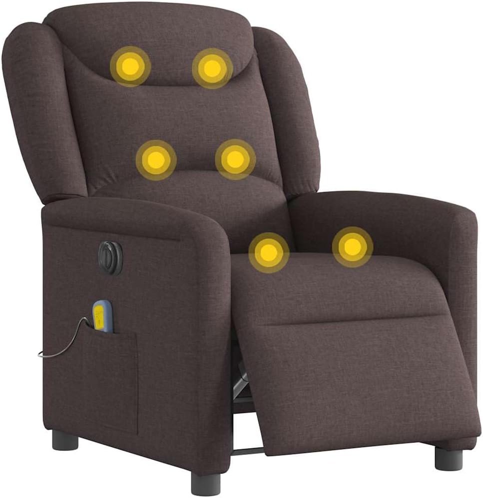 vidaXL Sillón reclinable de Masaje eléctrico Tela marrón Oscuro