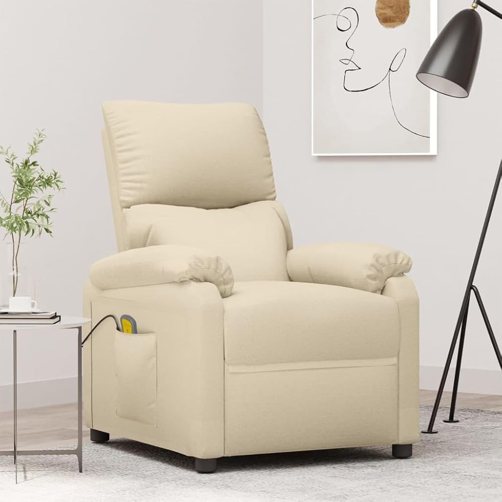 IKAYAA Sillón Masaje Reclinable Sillón Masaje Eléctrico Sillon Relax Reclinable Sillon Reclinable Manual Sillón Relax de Tela, con Prácticos Bolsillo, Crema