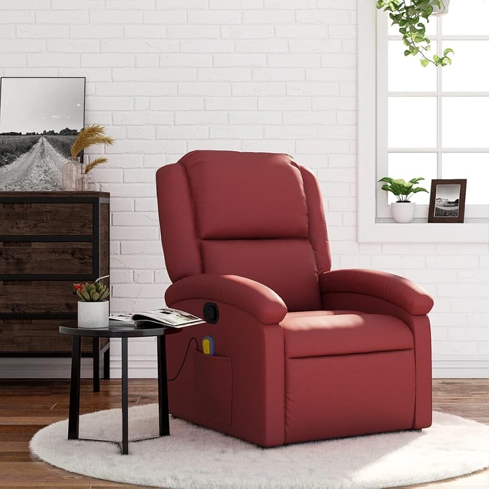IKAYAA Sillón Masaje Reclinable Sillón Masaje Eléctrico Sillon Relax Reclinable Sillon Reclinable Manual Sillón Relax de Cuero Sintético, con Prácticos Bolsillo, Rojo Vino Tinto