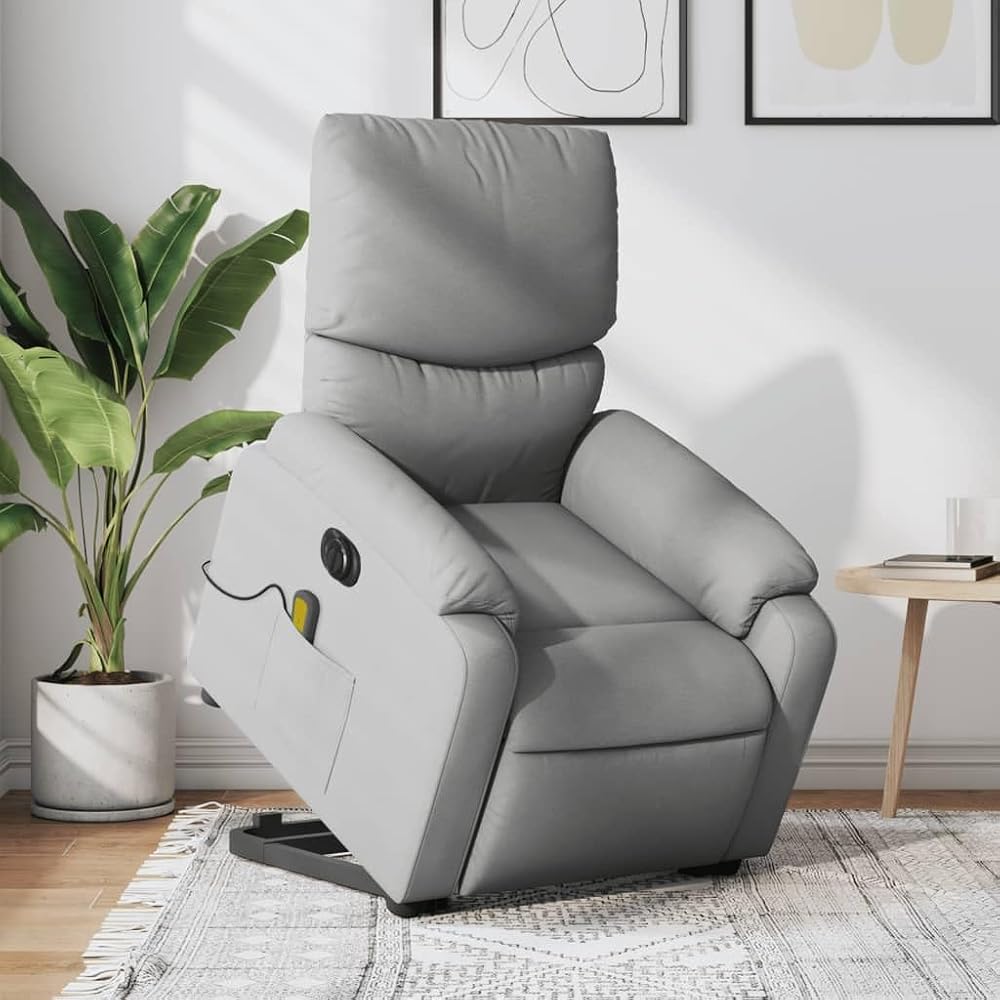 IKAYAA Sillón de Masaje Electrico, Sillon Levanta Personas, Sillón Elevador, Sillon Relax Reclinable Electrico, Tapizado en Tela y Bolsillos Laterales Gris Claro
