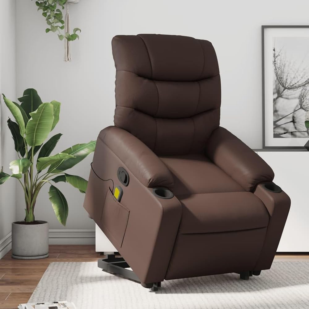 IKAYAA Sillón de Masaje con Elevador Levanta Personas Mayores Sillon Relax Reclinable Sillón Elevador Sofá Relax con Bolsillos Laterales 75,5 x 93 x 99,5 cm Marrón