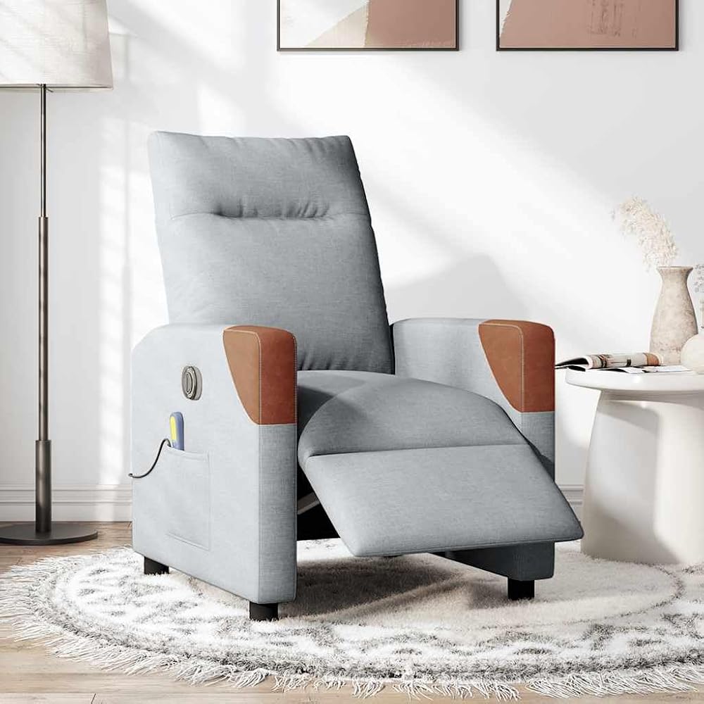 IKAYAA Sillón Masaje y Reclinable Eléctrico, Sillón Relax con Reclinación Eléctrico, Sillón Relax, Sillon Masaje, Sillón de Masaje Reclinable, Sillones para el Salón, Gris Claro y marrón