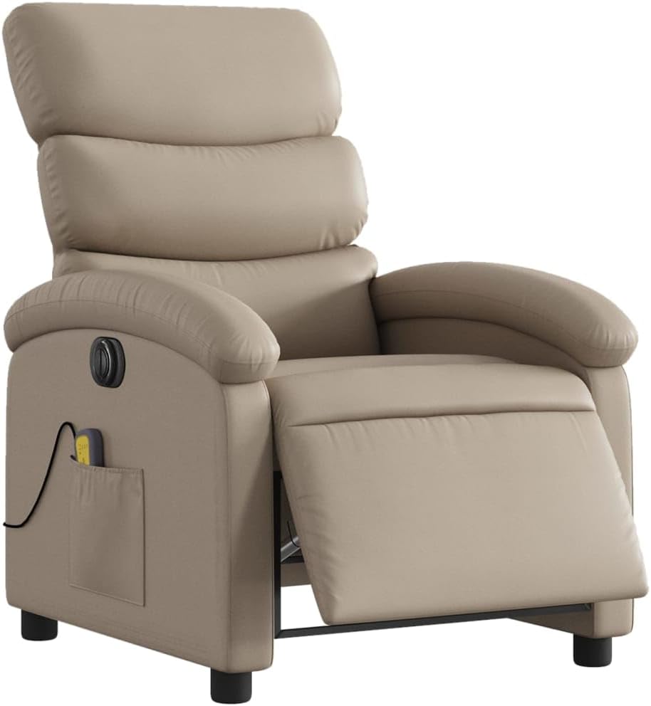 Sillon Relax Reclinable de Masaje eléctrico Cuero Sintético Capuchino