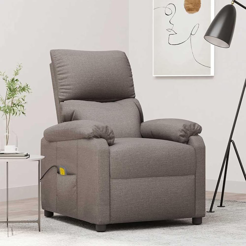 Sillón de masaje de tela pardo, sillón relax con 6 puntos de masaje, reclinable manual, sillón acolchado para salón, dormitorio, cómodo para relajarse, 73 x 92 x 101 cm.