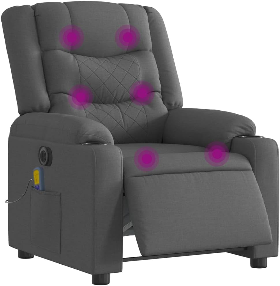 Sillón reclinable de Masaje eléctrico Tela Gris Oscuro, Sillón Relax Reclinable