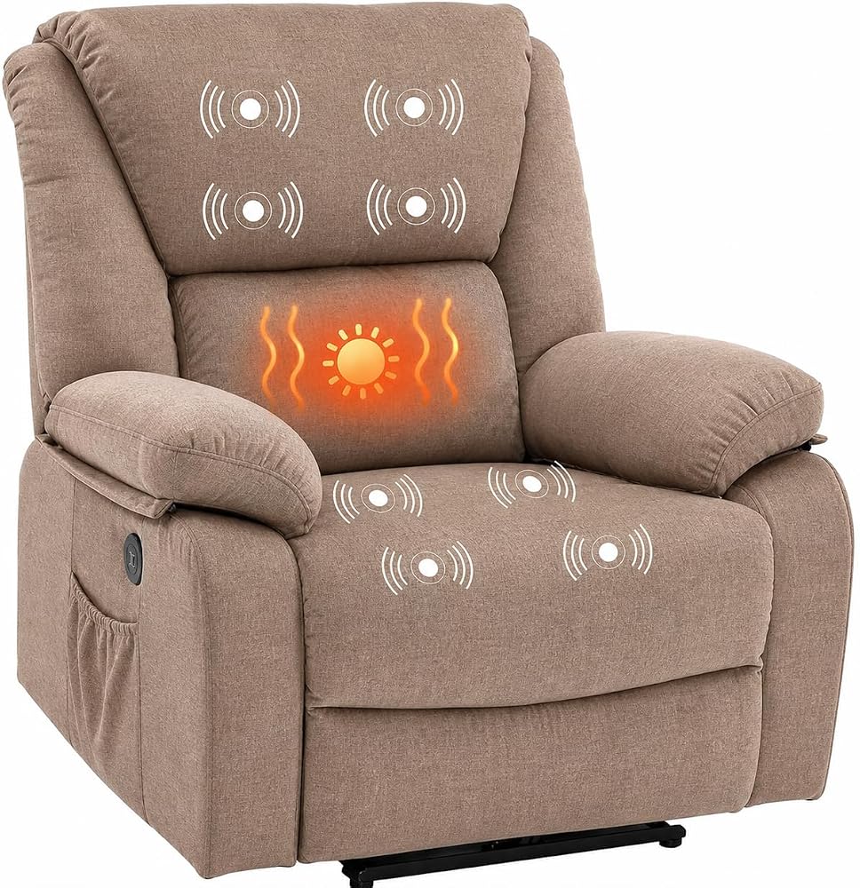 DUPI Sillón Relax Eléctrico Masaje Chicago, Sillón Masaje,con Calor Lumbar, reclinable,Microfibra (New Capuchino)