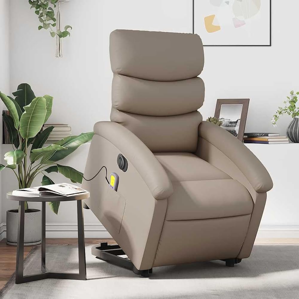 Sillón reclinable de Masaje eléctrico Cuero sintético Capuchino, Sillón de Relax Descanso