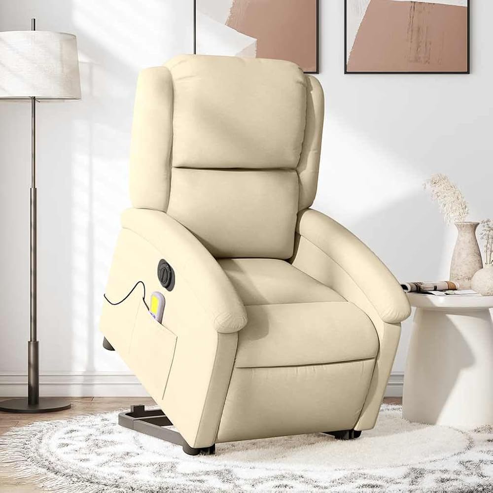 Genérico Sillón de Masaje eléctrico reclinable elevable Tela Crema,Mobiliario,Sillas,Sillones-3204209