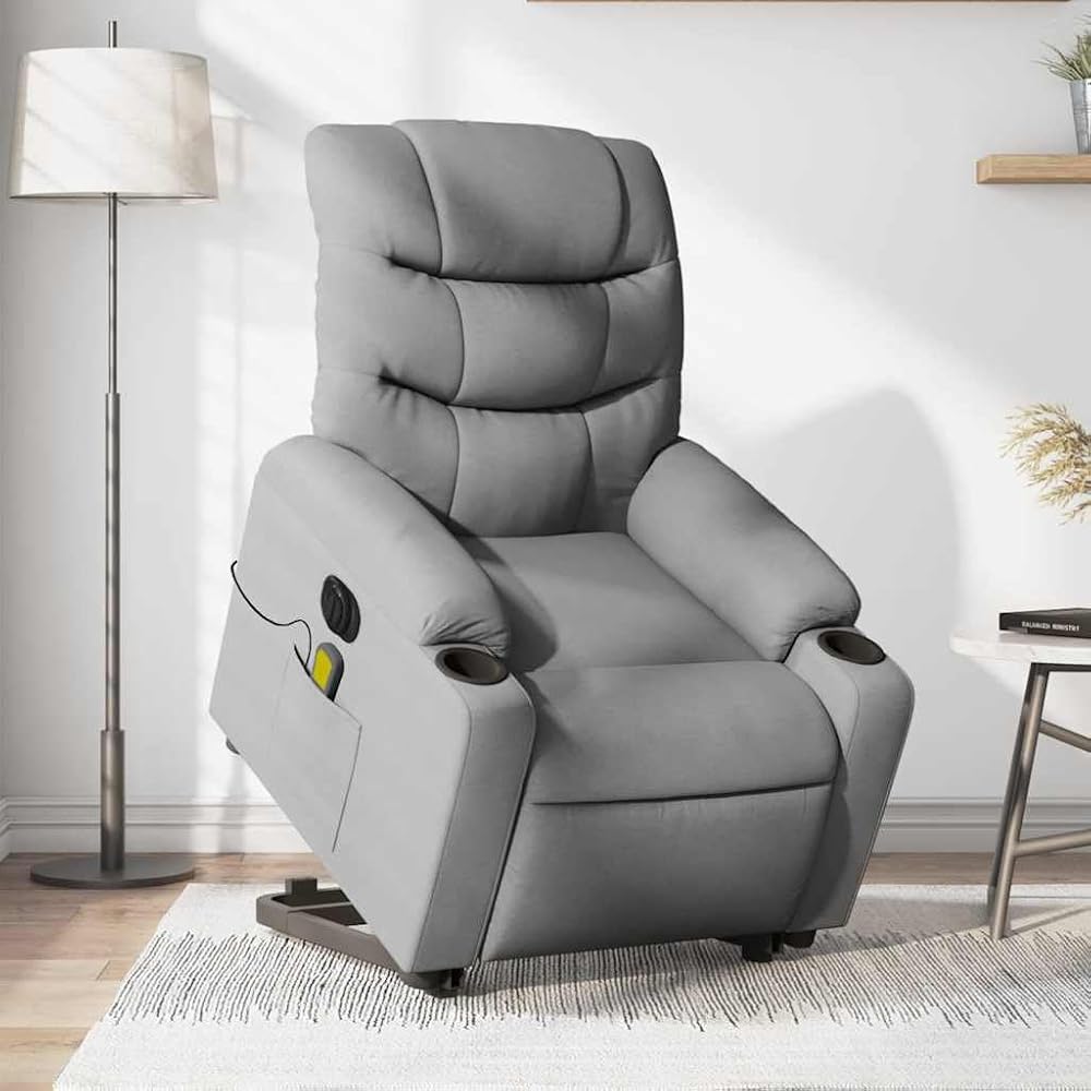 Genérico Sillón de Masaje eléctrico reclinable elevable Tela Gris Claro,Mobiliario,Sillas,Sillones-3206672
