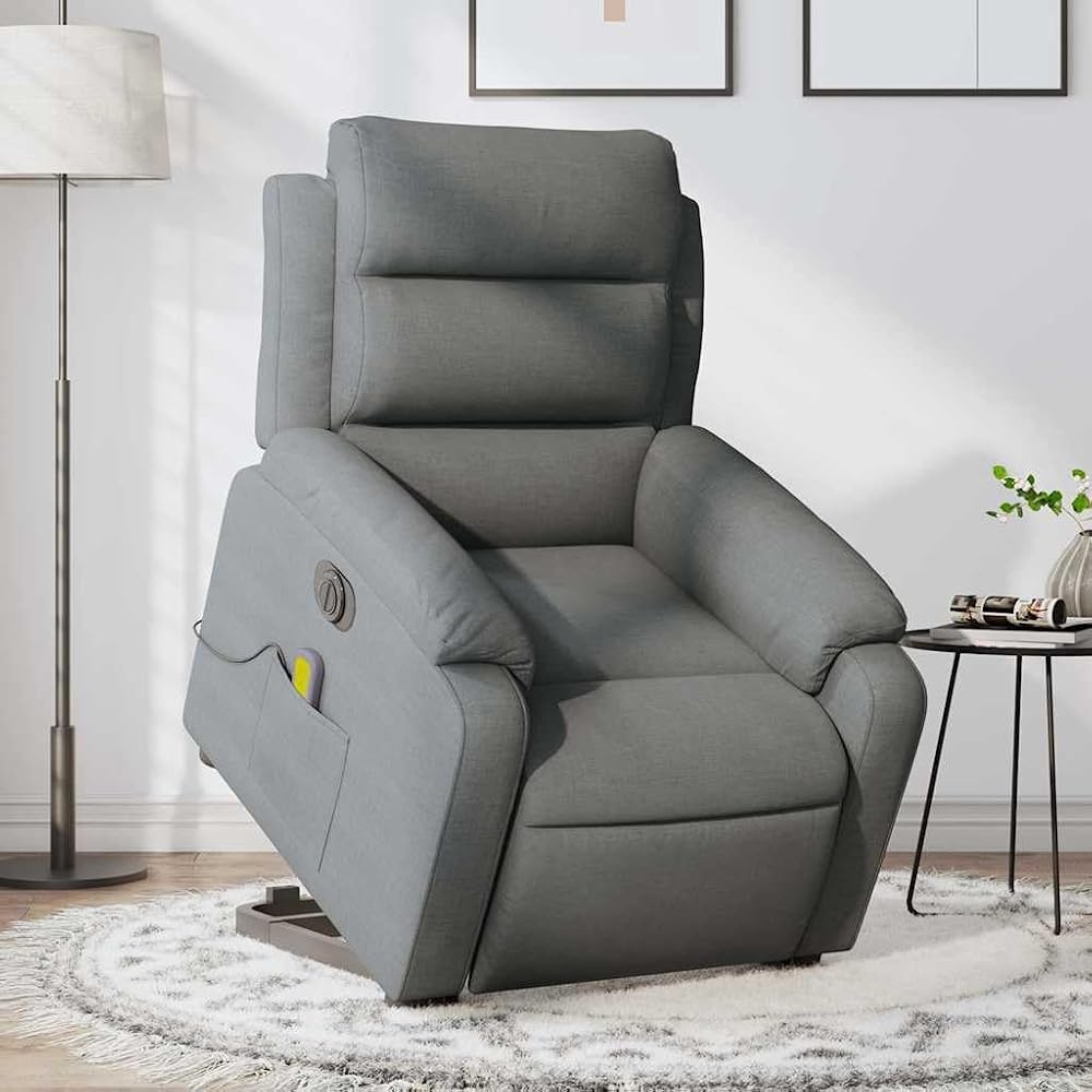 Genérico Sillón de Masaje eléctrico reclinable elevable Tela Gris Oscuro,Mobiliario,Sillas,Sillones-3205017