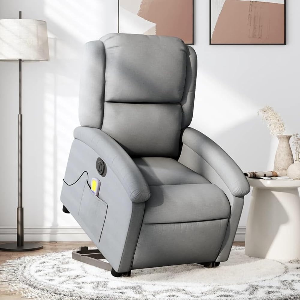 Genérico Sillón de Masaje eléctrico reclinable elevable Tela Gris Claro,Mobiliario,Sillas,Sillones-3204200